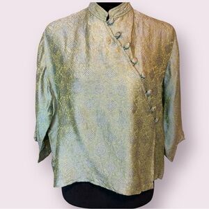 Vintage Norm Thompson Asian Inspired Top Diagonal Button Up 100% Silk Medium